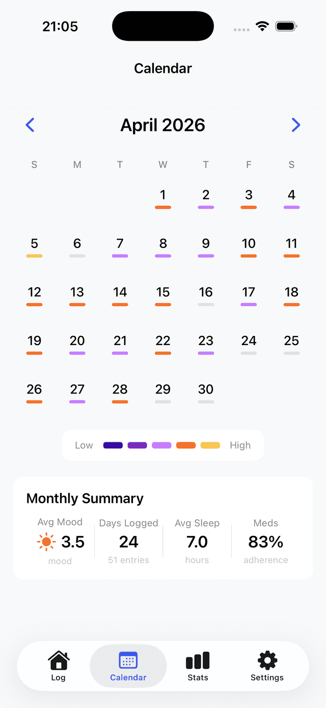 MoodSync calendar view