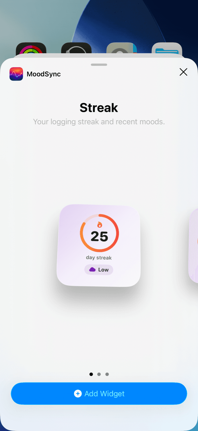 MoodSync screenshot: Home & Lock Screen widgets