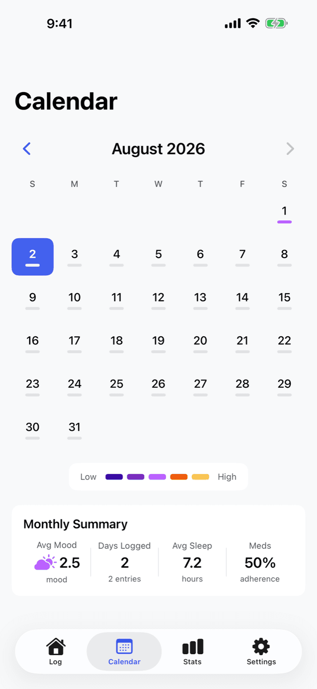 MoodSync calendar view